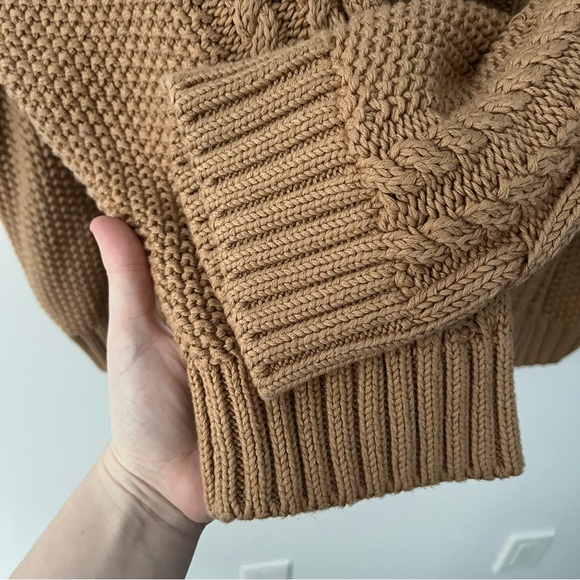 Quince 100% Organic Cotton Oversized Cable Cardigan Sweater Fisherman Camel XL - Picture 5 of 11